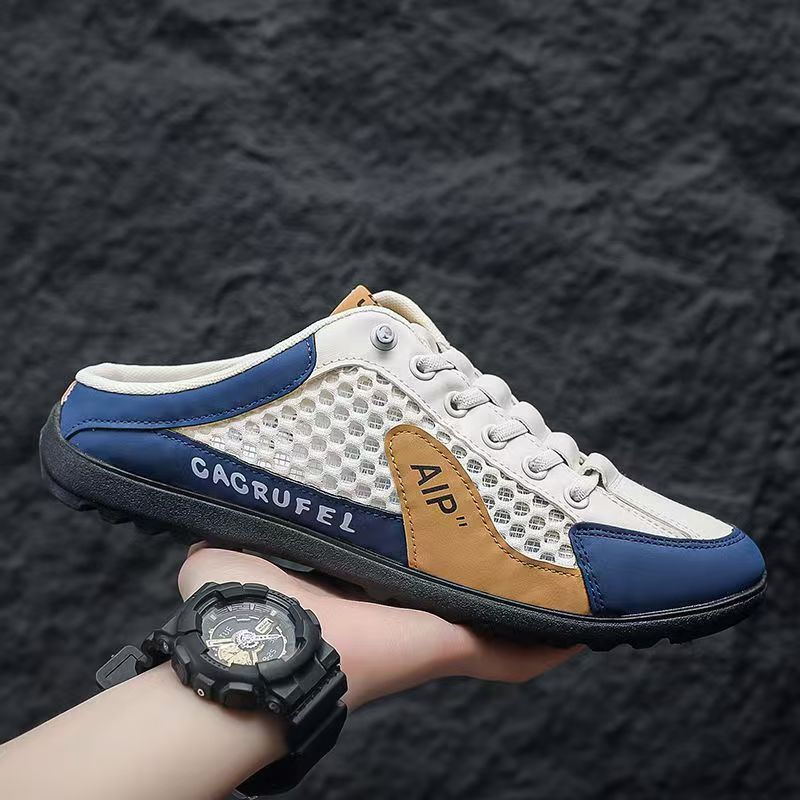 Men's Shoes Summer Baotou Men's Sandals Lazy Slip-on Hollow Mesh Men's Sandals Casual Shoes Lightweight Mesh