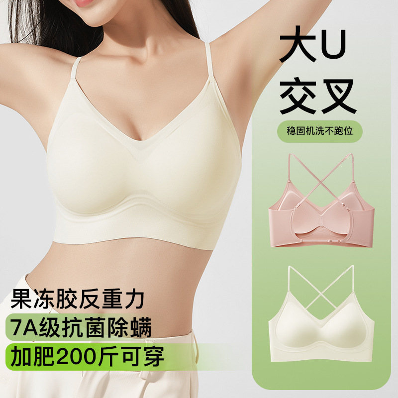 Traceless Jelly Strip Soft Support 7A Antibacterial Fattening plus size Fixed Cup Paramilis Sexy Cross Backless Bra for Women