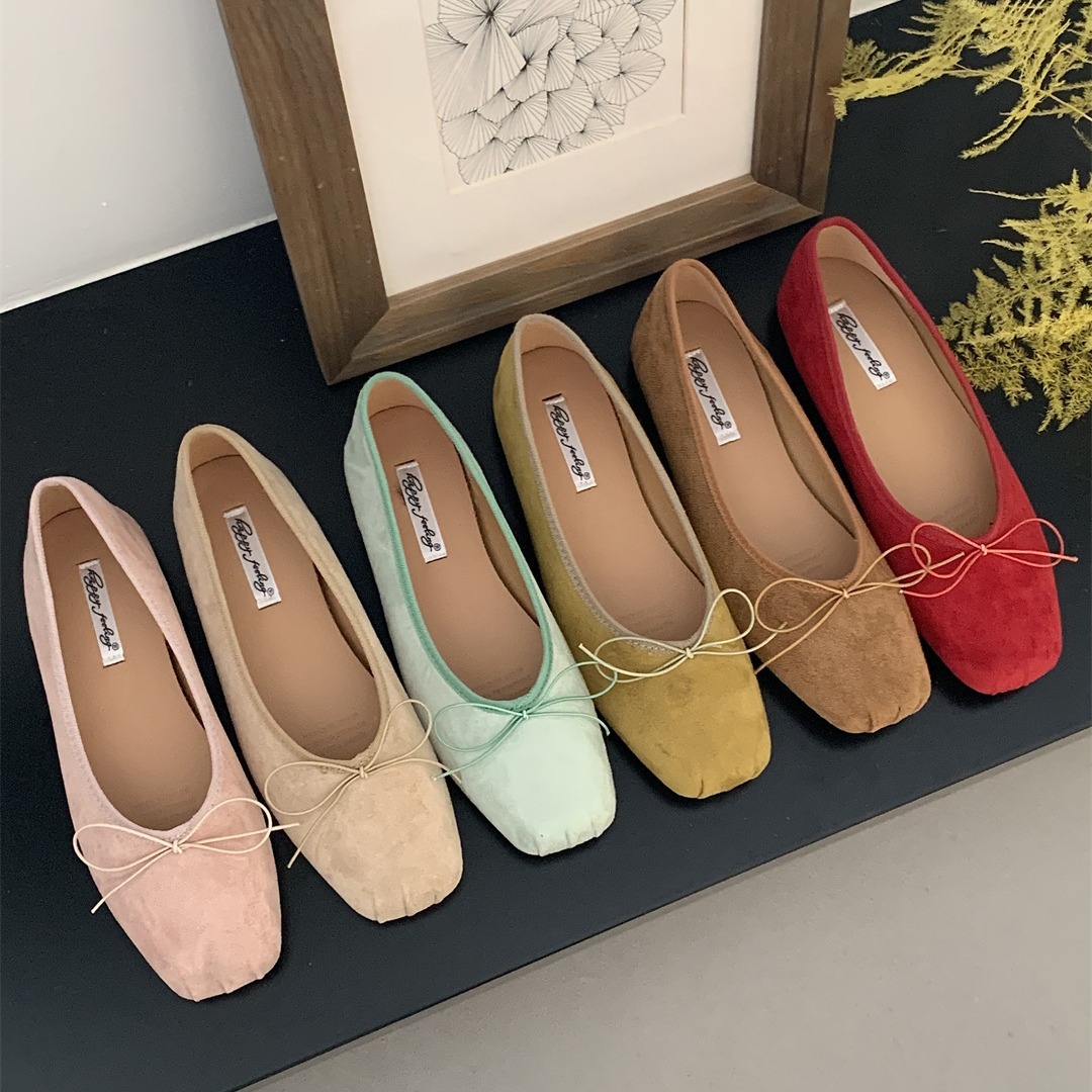 French Flats Shallow Mouth Ballet Silver Flats Women's Shoes 2025 Summer New Bow Red Boat Shoes