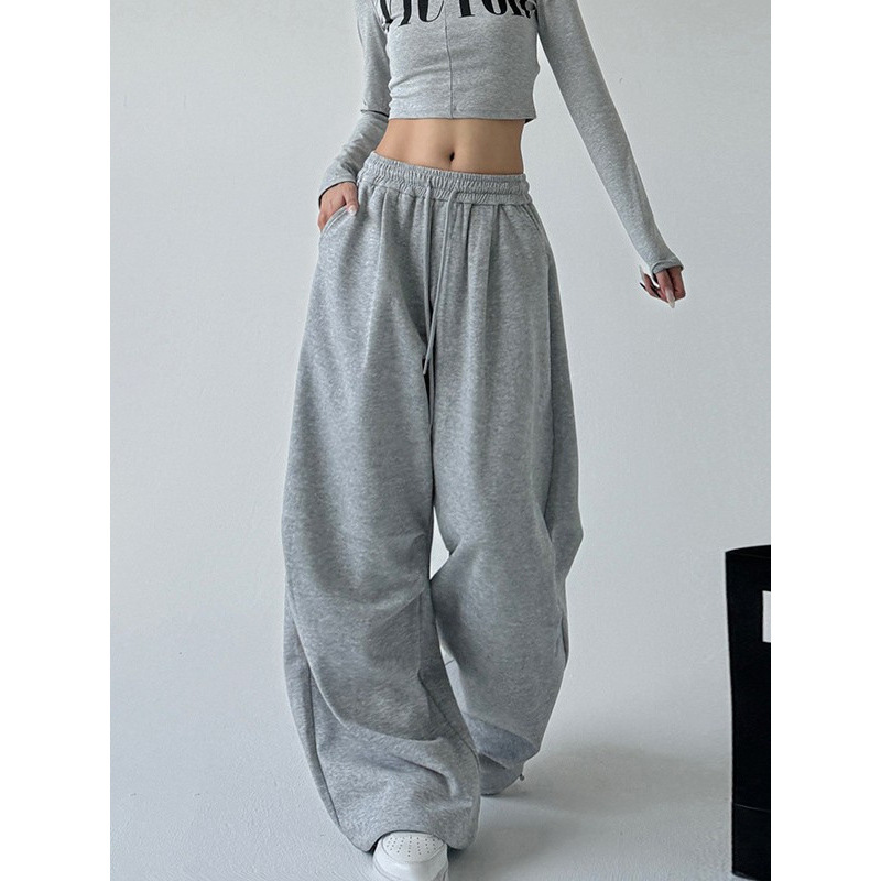 American Gray Sweatpants for Women Spring & Fall 2025 New High-Waisted Straight-Leg Loose Casual Sweatpants Workwear Wide-Leg Pants