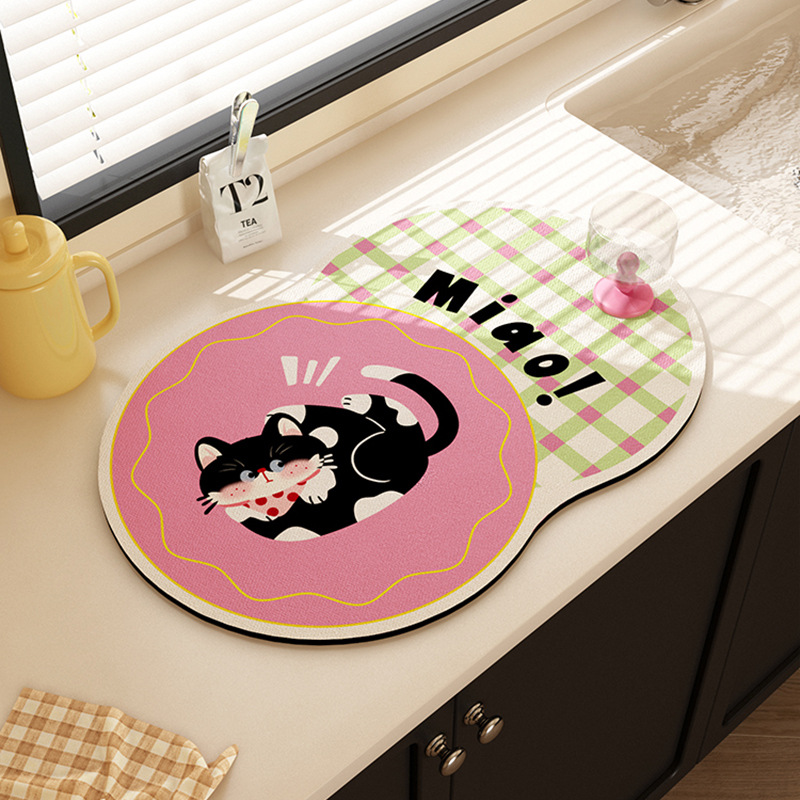 Diatom Mud Absorbent Kitchen Draining Mat Cartoon Bar Oil Absorbing Quick-drying Non-slip Dining Mat Household High Temperature Resistant Anti-perm Mat