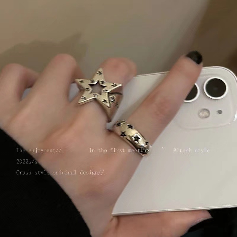 Picture of Dark series ~ five-pointed star metal open ring female niche design hip hop cold wind index finger ring couple ring