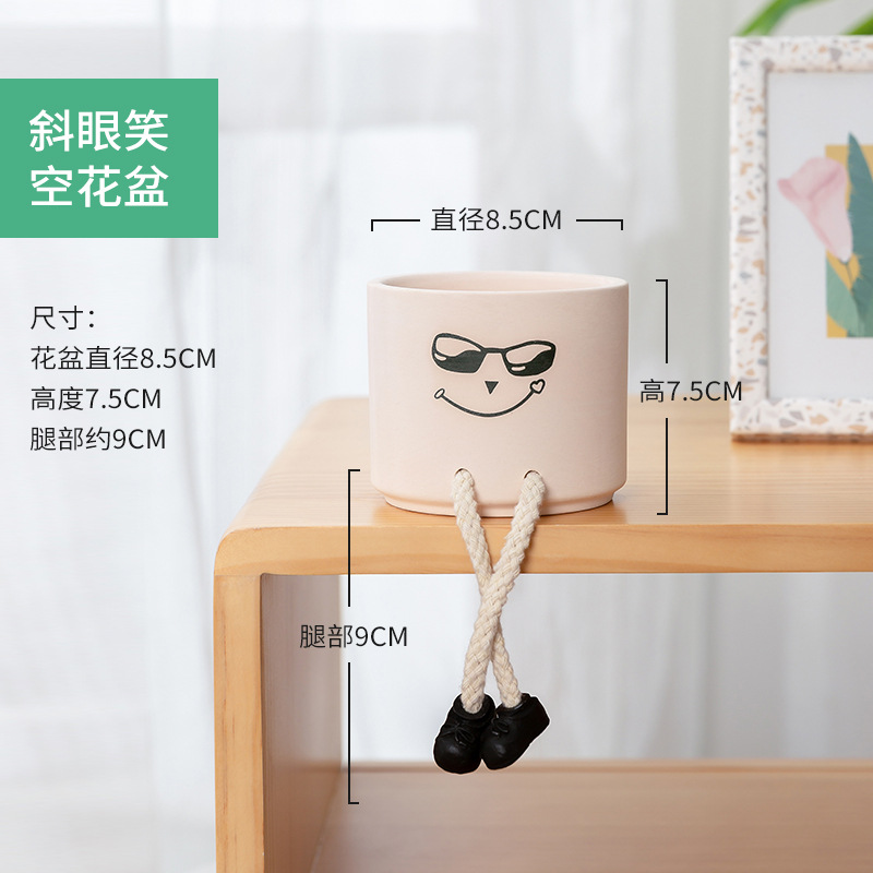 Picture of Creative Expression Hanging Feet Doll Ceramic Flower Pot Artificial Flower Potted Plant Green Plant Indoor Balcony Desktop Decoration Crafts