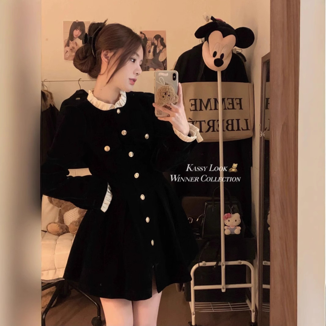 Cross-border Autumn and Winter plus size French Style Chanel Style Corduroy dress Women's Elegant Design Small Women's Skirt Long Sleeve