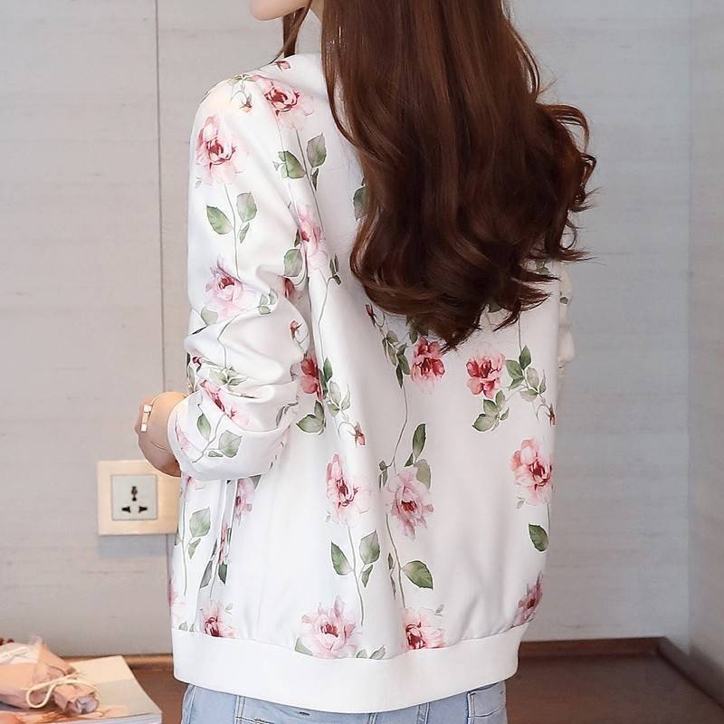 Picture of Chiffon thin air conditioning sun protection coat women's Korean-style long-sleeved zipper baseball uniform printed loose short coat