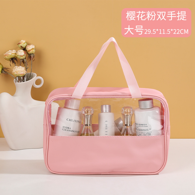 Picture of Transparent Toiletry Bag, Large Capacity Waterproof Portable Cosmetic Bag, Pu Splicing Bath Bag, Business Trip Travel Storage Bag, Portable
