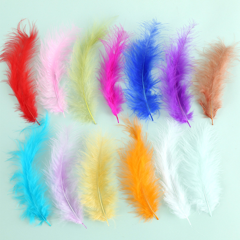 Picture of Feather decoration color turkey feather pointed tail velvet dream catcher net material wave ball gift box filler shooting props