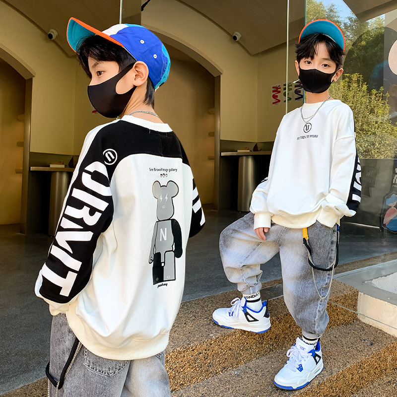 Boys' Sweatshirt New Fashionable Boys' Autumn Thin Sweatshirt Children's Long Sleeve T-shirt fleece-lined Winter Top