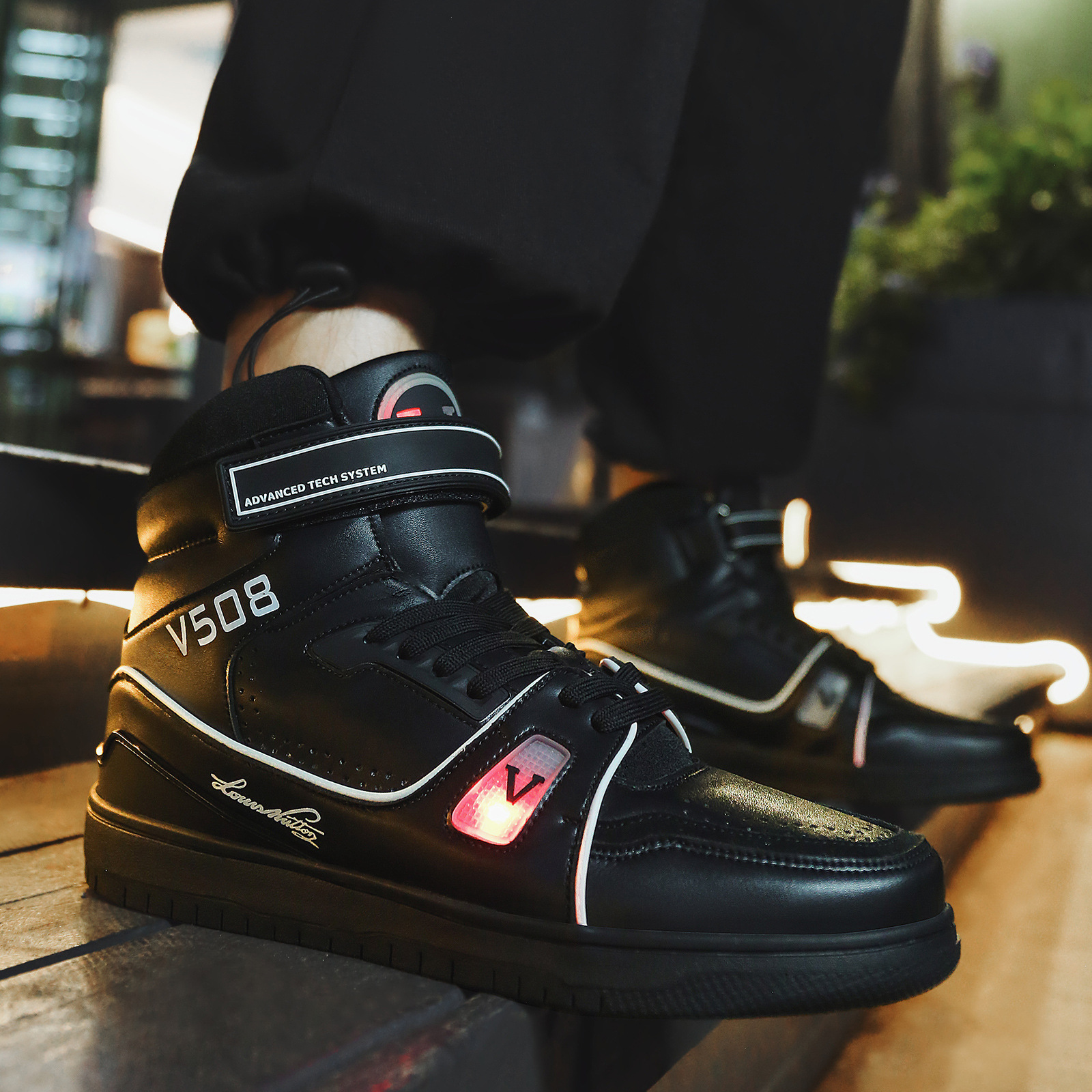 Picture of New Summer and Autumn High Top Basketball Shoes LED Charging Lovers Light Shoes Outdoor Sports Running Shoes Women Martin Boots