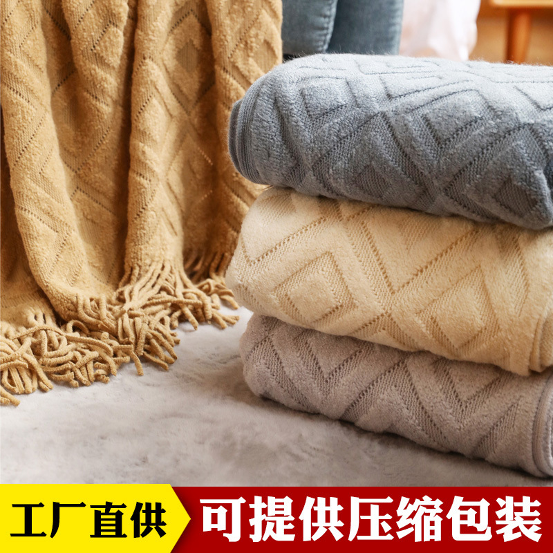 Picture of Sofa Blanket Blanket Blanket Knitted Blanket Office Nap Blanket Jacquard Blanket American Style Blanket Thread Blanket