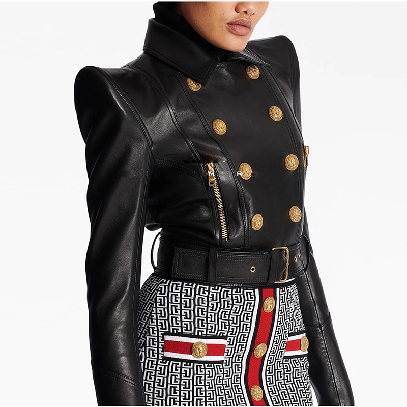 Picture of Spot 2025 Early Autumn New European and American Star Fashion Stylish Shrug Double-Breasted Short Motorcycle Leather Jacket