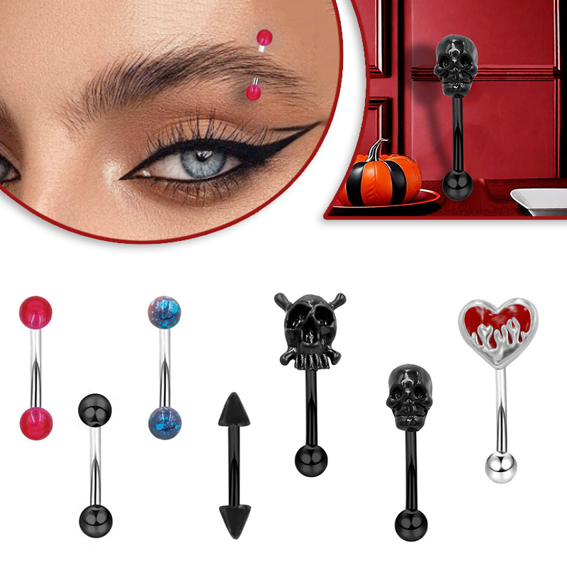 Gabe Europe and the United States cross-border personality hip-hop exaggerated eyebrow nail stainless steel eyebrow nail Halloween skull European and American jewelry
