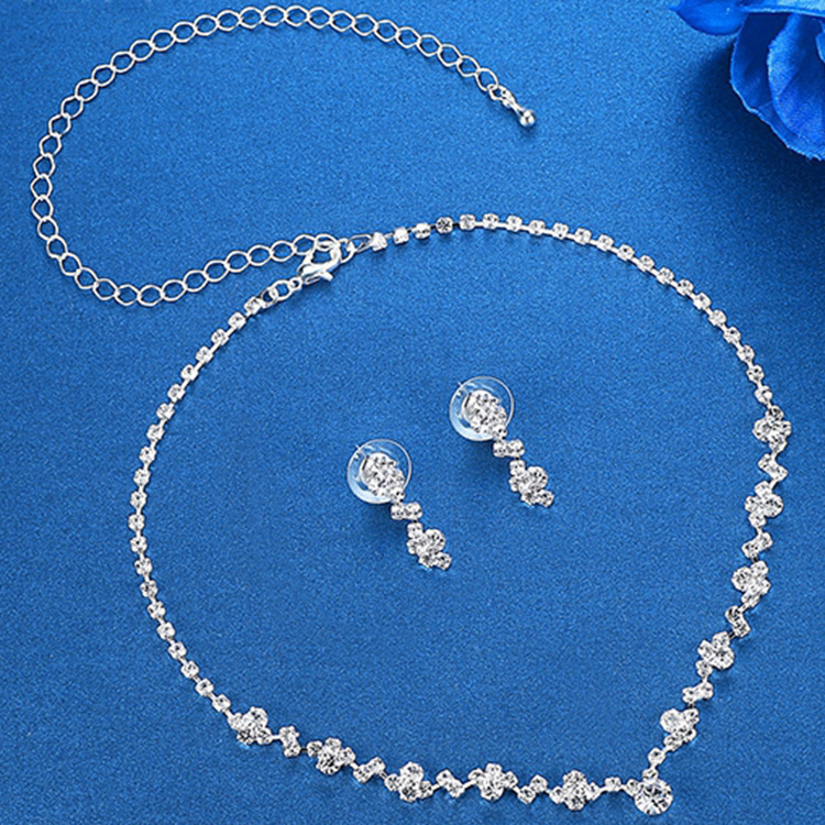 Picture of Cross-border Explosions European and American Fashion Elegant Flash Diamond Necklace Earrings suit Bridal Jewelry Women's Wedding Accessories 4867