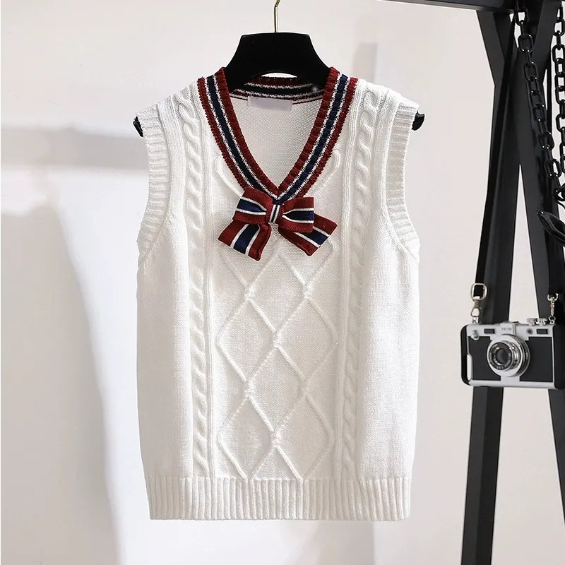 Picture of cuhk girls spring and autumn new fashion V-neck pullover vest girls western style academic style knitted vest