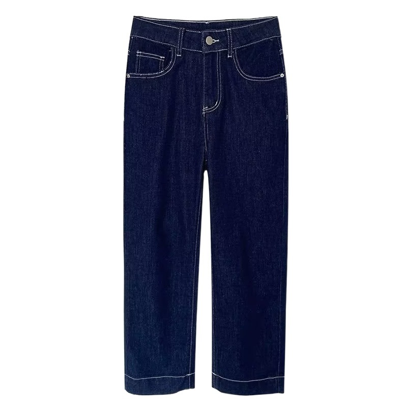Large Size Slim High Waist Casual Jeans Women's 2023 Summer New Fat Girl Loose Covered Cropped Straight Pants