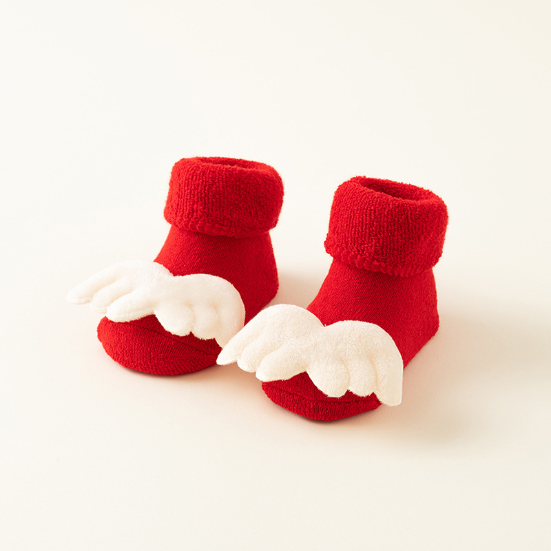 Picture of Newborn baby socks autumn and winter baby warm fleece-lined red terry non-slip Christmas floor socks toddler socks wholesale