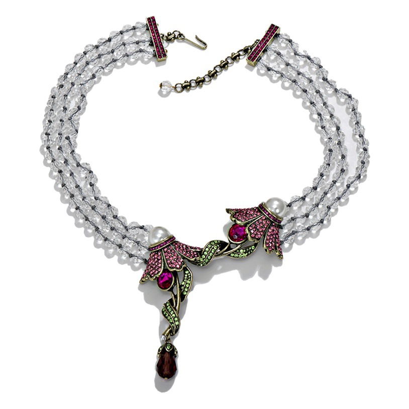 Exaggerated mid-ancient light luxury Iris full Diamond Pearl Crystal necklace suit fashion luxury crystal stud earrings necklace
