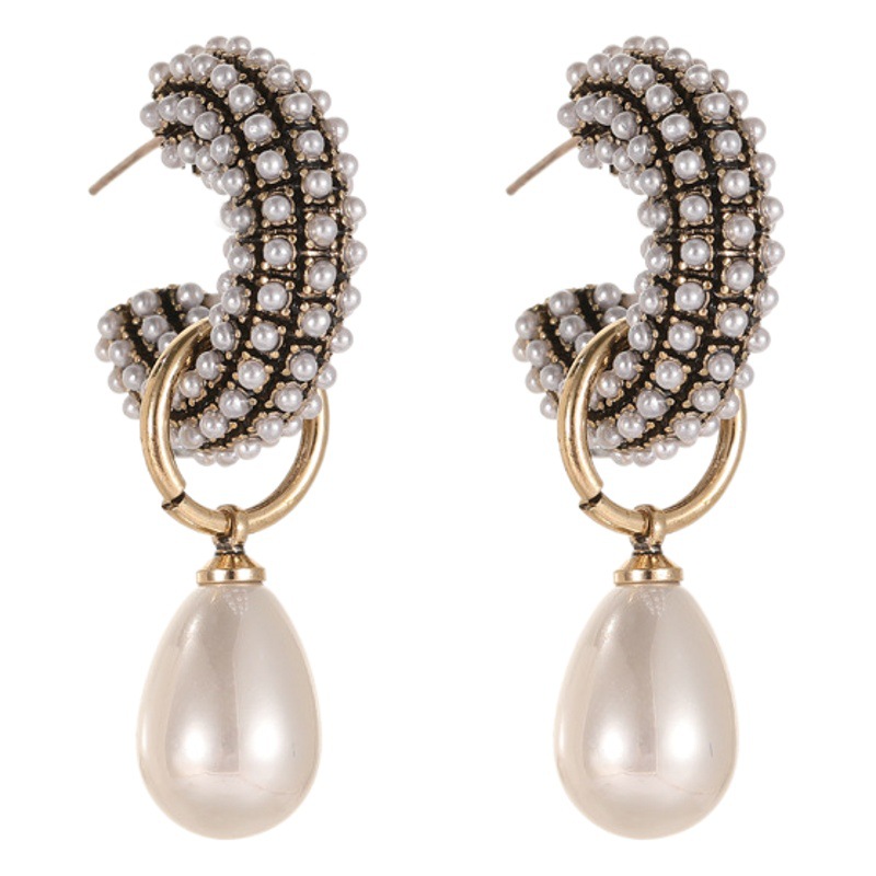 Vintage Copper Micro-inlaid Zircon Drop Pearl Earrings Women's High-end Elegant Elegant Earrings New Light Luxury Earrings Wholesale