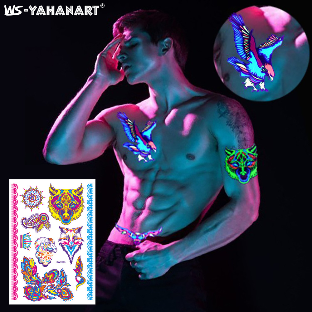 Cross-border Hot Sale Halloween Fluorescent Animal Tattoo Face Sticker Owl Waterproof Flower Arm Water Transfer Sticker