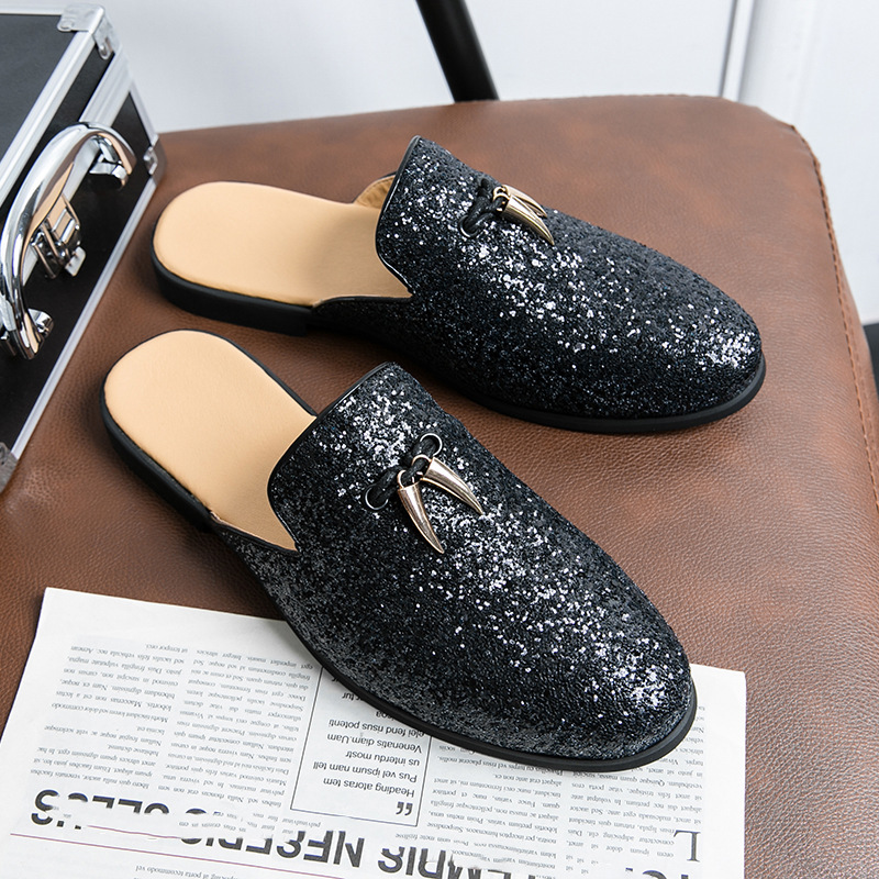 Fitting Room Men's Shoes Cross-border 46 plus size New Half-drag Leather Shoes Fashion Men's Foot-fitting Casual Trendy Lazy Shoes
