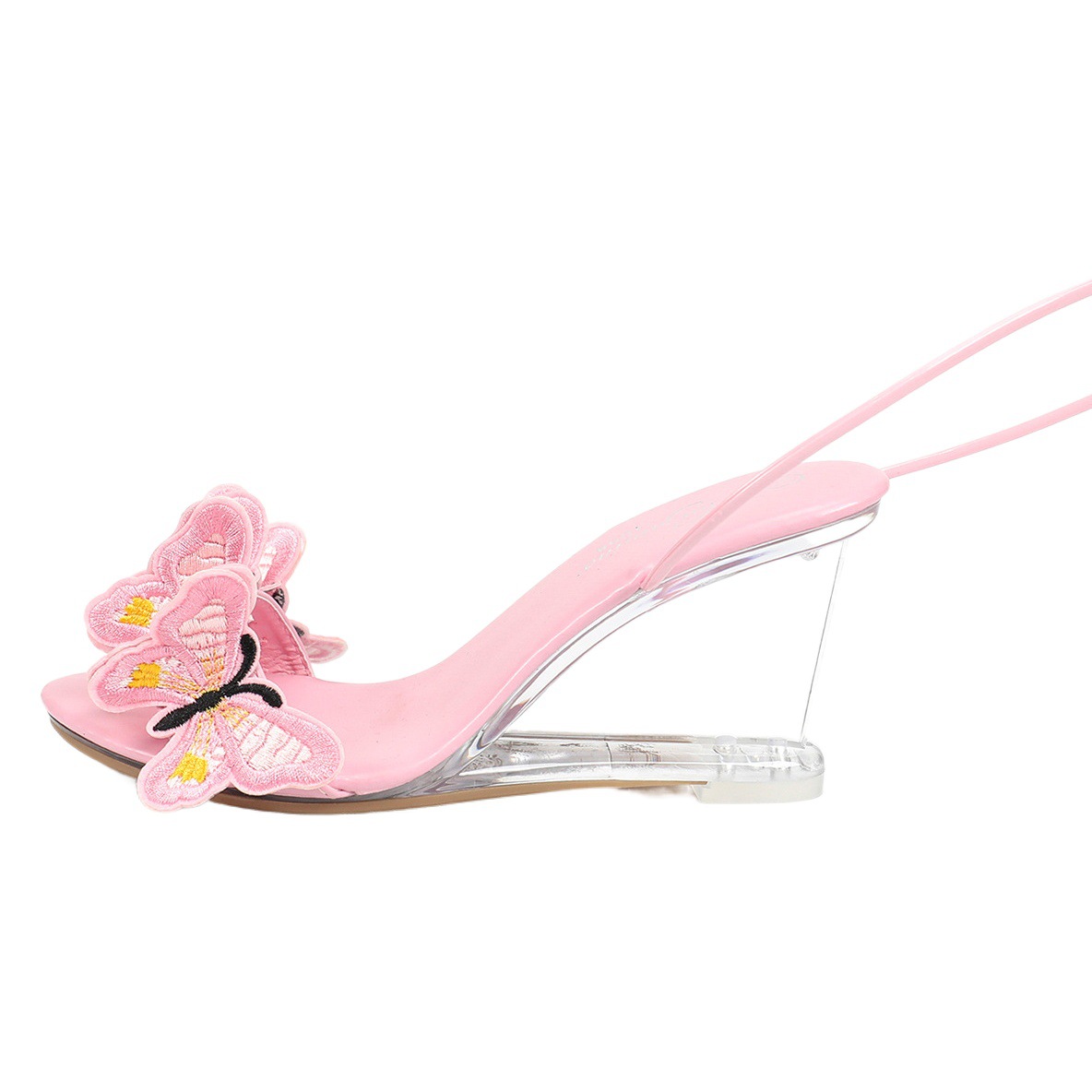 1098-75 European and American wedge transparent crystal shoes women's summer new Korean style versatile summer shoes lace-up butterfly sandals