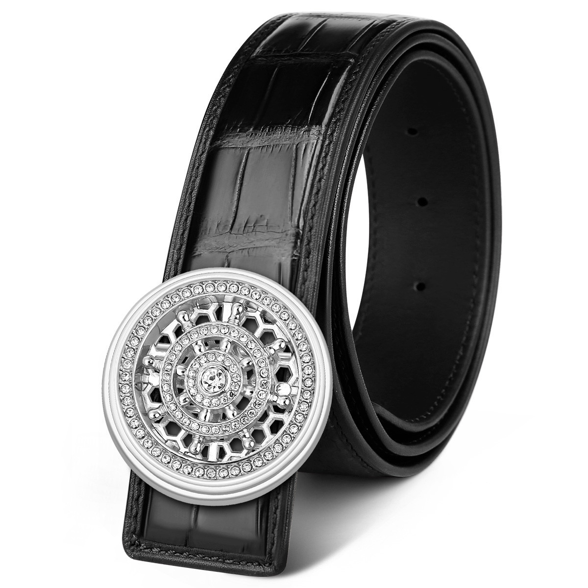 Internet hot crocodile belly belt men's turn belt smooth buckle fashion personality trend of a generation of hair