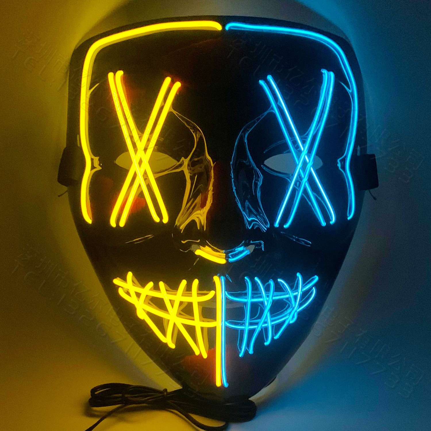 Picture of Spot Amazon Halloween Two-Color Mask El Cold Light Ktv Dance Party Scary Scary Mask Fluorescent