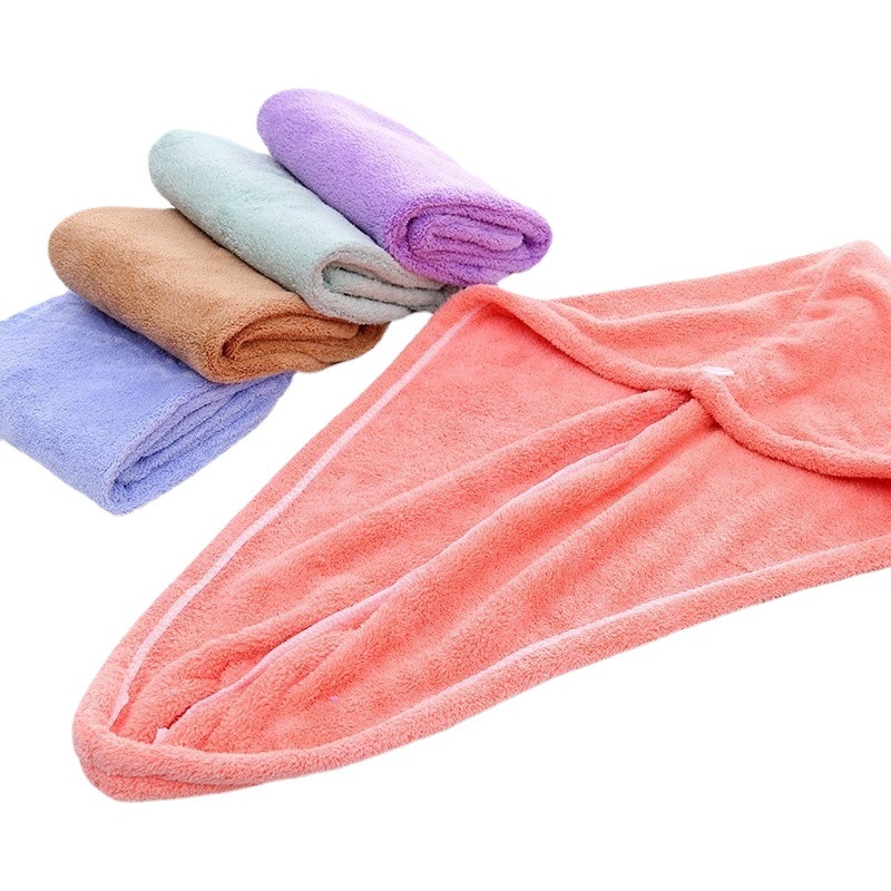 Coral fleece shower cap plain hair drying cap female absorbent quick-drying long hair absorbent towel headscarf can be set logo