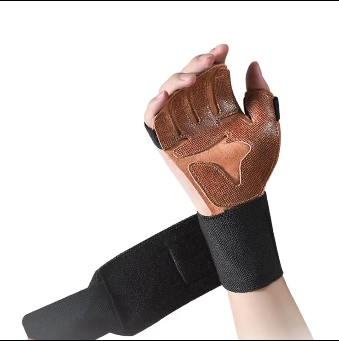 Picture of One Pair (Price) Cowhide WOD Squat Dumbbell Cowhide Gloves Weightlifting Fitness Gloves Breathable Sports Gloves