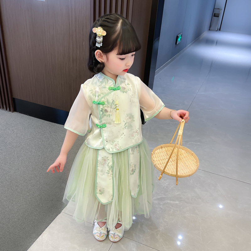 Picture of Yanchu little girl Chinese style super fairy fashion ethnic style Tang suit summer new Republic of China style fresh performance clothing