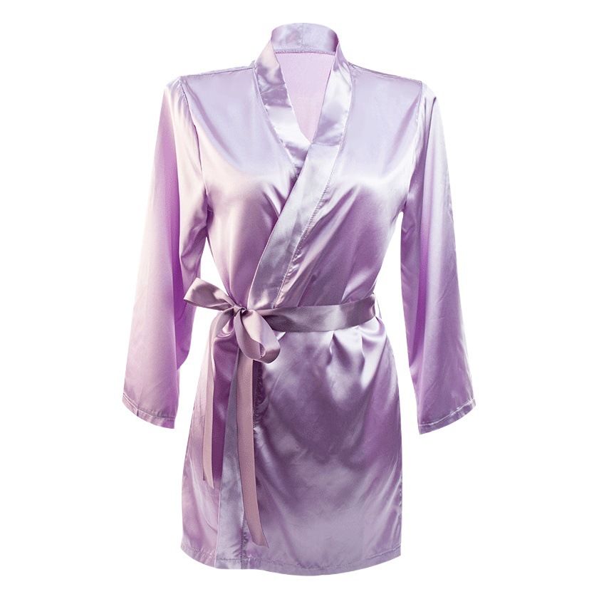 2024 Spring Sexy Lingerie Casual Comfortable Nightgown Cardigan Lace-Up Simulated Silk Home Clothes Sexy Bathrobe Ready in Stock