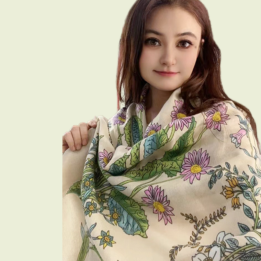 Cross-border Explosions Knitted Annual Meeting Scarf in stock Lined Warm Twill Printed Shawl Letter Split Bearded Large Square for Women
