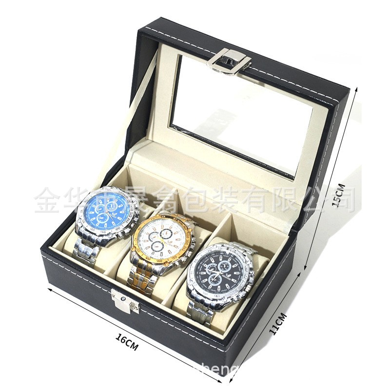 Picture of Manufacturer Recommends Pu Leather Series Watch Box Black Mechanical Watch Multi-Position Storage Box Household Square Gift Watch
