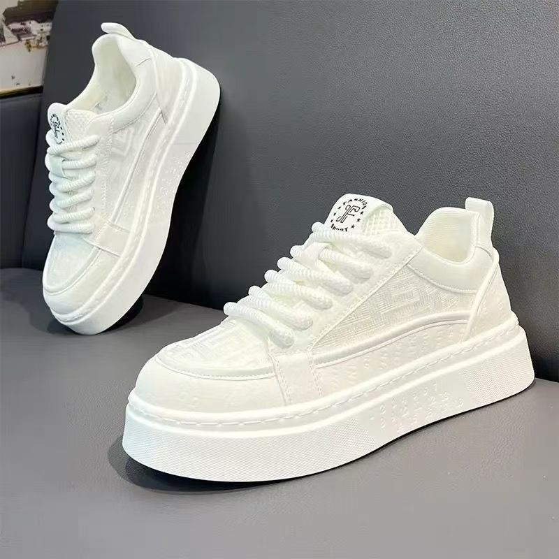 Men's Summer Breathable Trendy Versatile Casual White Sneakers Youth Non-Slip Sports Thick-Soled Height-Increasing White Shoes