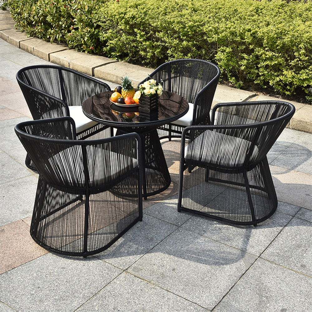Outdoor Table and Chair Courtyard Outdoor Waterproof Sun Protection Rattan Furniture with Umbrella Combination Balcony Leisure Rattan Chair Three-piece Set