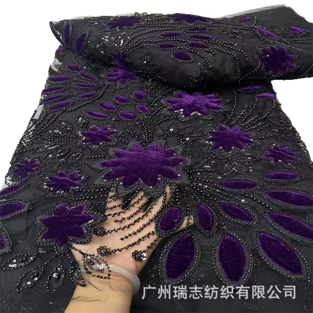 Picture of New Sequin Embroidered Velvet Fabric Embroidered Mesh Bottom Lace Fashion Wedding Dress Fashion Dress Accessories