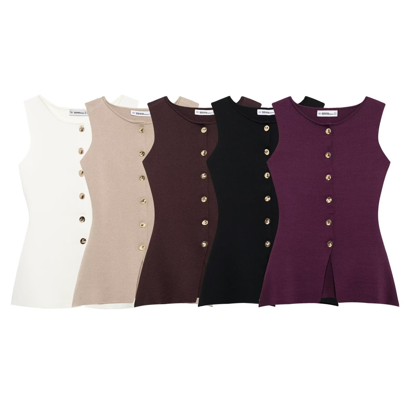 2025 spring new European and American cross-border women's new waistcoat gold button waist single-breasted flat needle vest