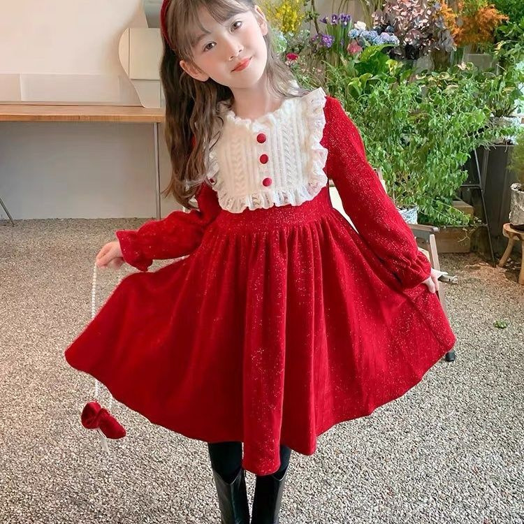2024 New Princess Dress New Year Dress Dress Western Style Children's fleece-lined Thickened Winter Fashion dress