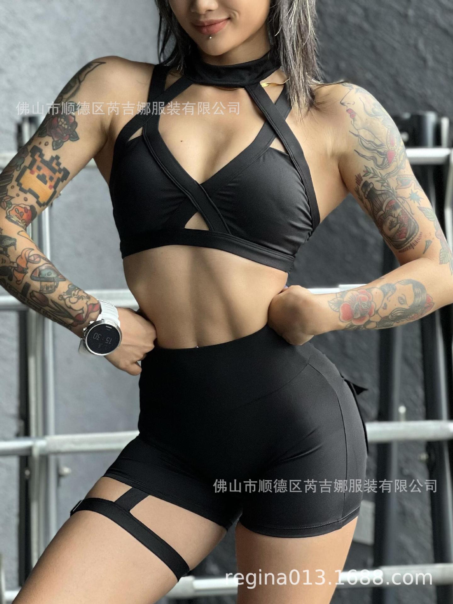 Picture of Cross-border Sports Fitness Underwear Women's Hanging Neck Buckle Sexy Shockproof Push-up Stereotype Professional Running Yoga Bra