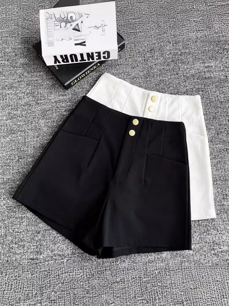 2024 New Summer Outer Wear Elastic Shorts Women's High Waist Black Slimming Fashionable A- line Suit Outer Wear Boots Trendy
