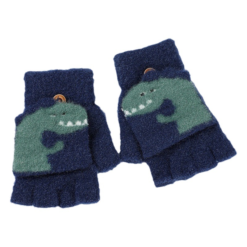 Children's gloves winter half finger flip gloves kids Boys Girls students cute cartoon plush warm gloves