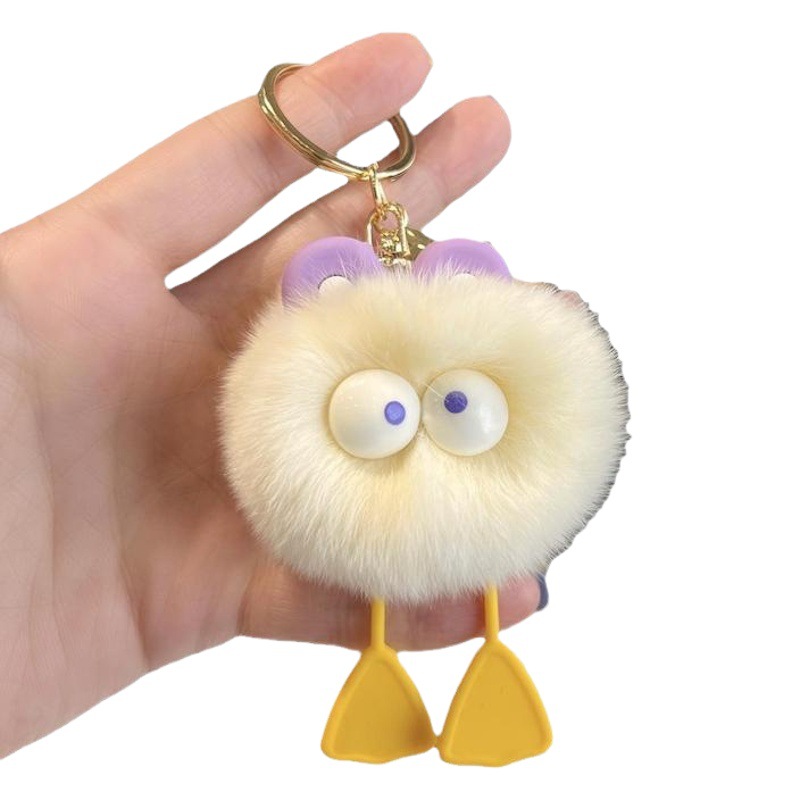 Cute Rex rabbit fur duck small fur ball car keychain pendant ins Internet celebrity plush schoolbag bag ornaments gift