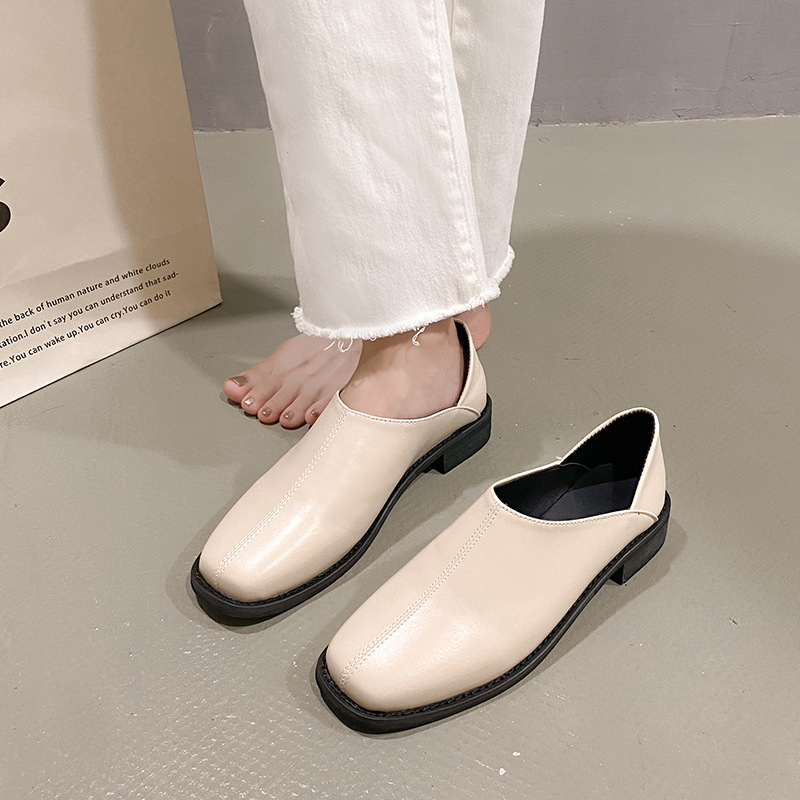 Deep Mouth Women's Loafers 2024 Retro Soft Leather Flat Bottom Plaid Casual Heel Covering Low Heel Single Shoes Two-Wear