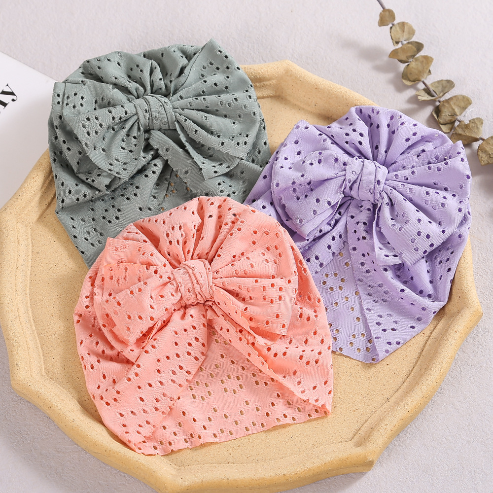 2022 Europe and the United States cross-border children's headwear baby fabric bow without cap baby solid color hollow hat