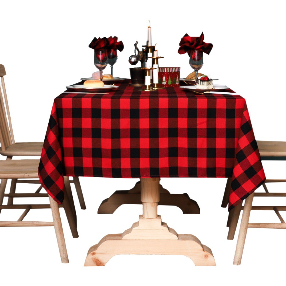 Amazon Tablecloth Theme Decoration Red Black and White Square Plaid Christmas Festival Cross-border American Yarn-dyed Dining Table Tablecloth