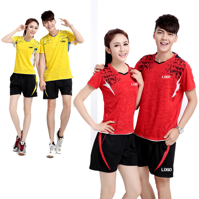 New couple team badminton clothes top summer sports short sleeve V-neck 1085 competition clothes printed LOGO