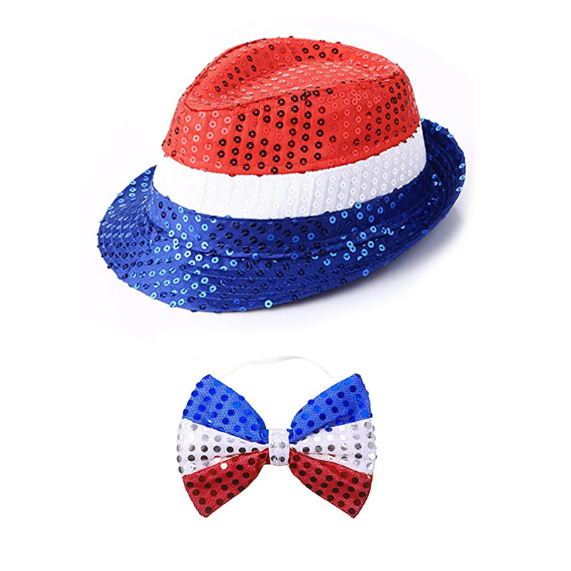 Picture of Cross Border US Independence Day Carnival Party Sequin Hat Beaded Tie Glasses Uncle Sam Hat Dress Up