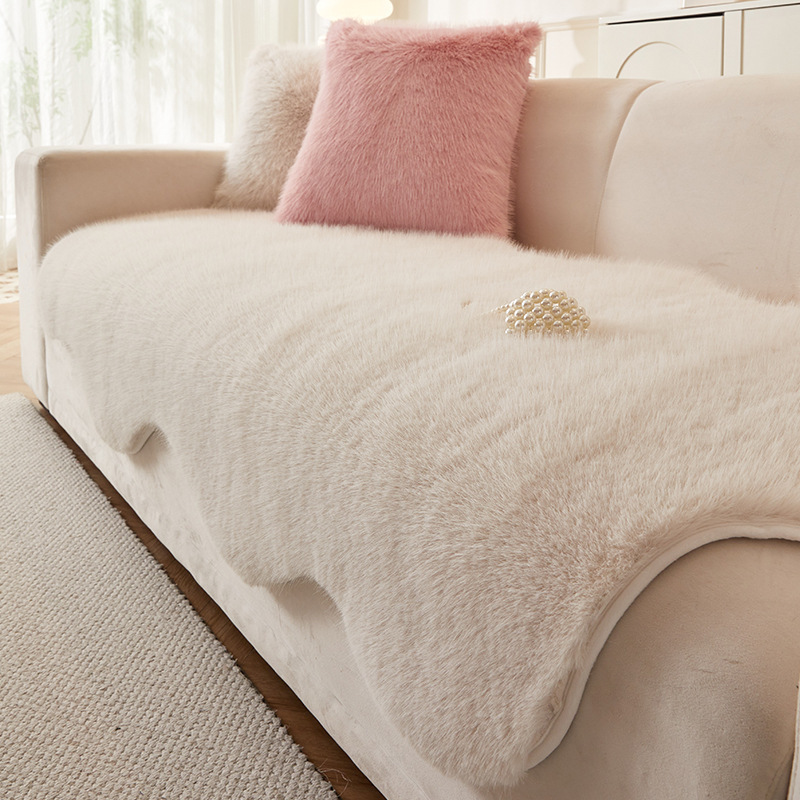 Mink velvet shaped sofa cushion 2025 winter new straight row cushion cover cloth towel non-slip leather sofa cover cross border