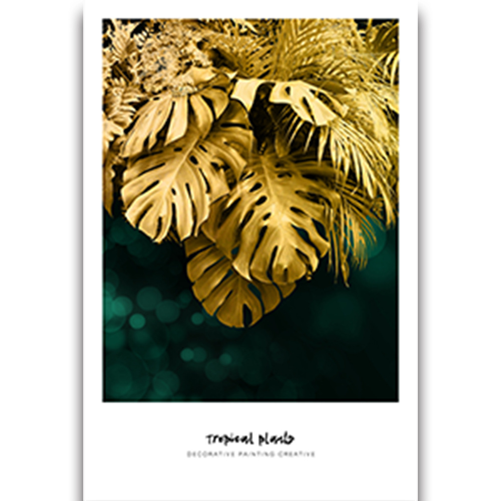 Picture of Source Factory Black Gold Leaves Living Room Hanging Painting Nordic Landscape Canvas Core Wholesale Abstract Restaurant Decorative Painting