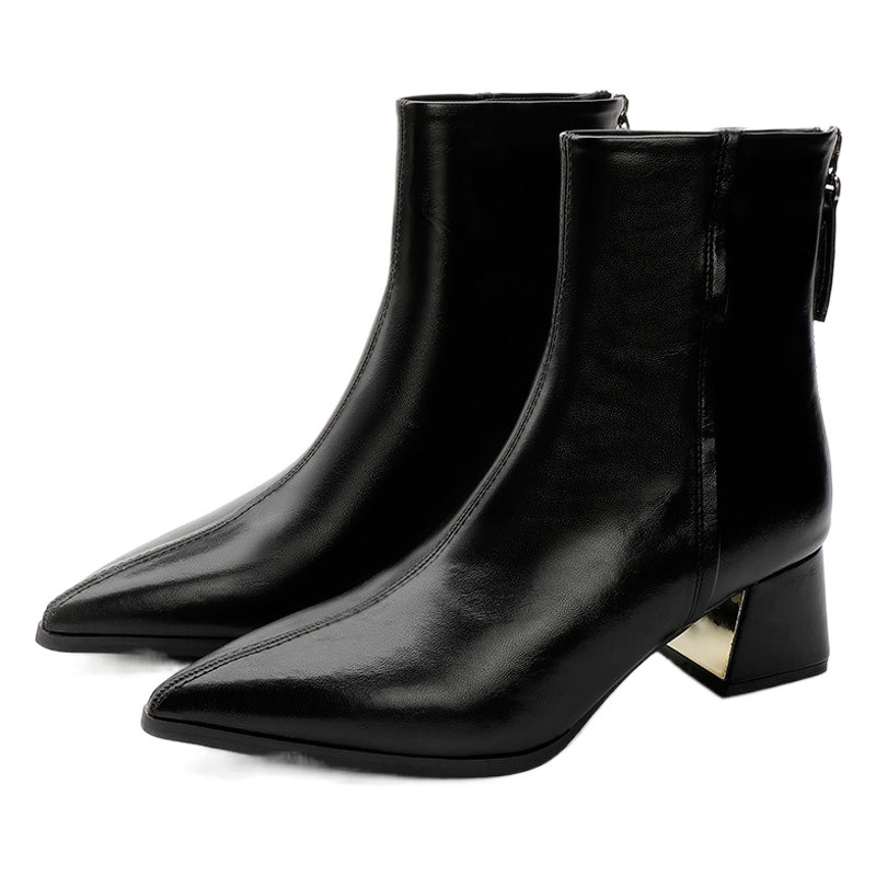 Thick Heel Short Boots French Style High Heel Slim 2025 New Boots Brown Pointed Toe Small Nude Boots Spring & Fall Single Boots